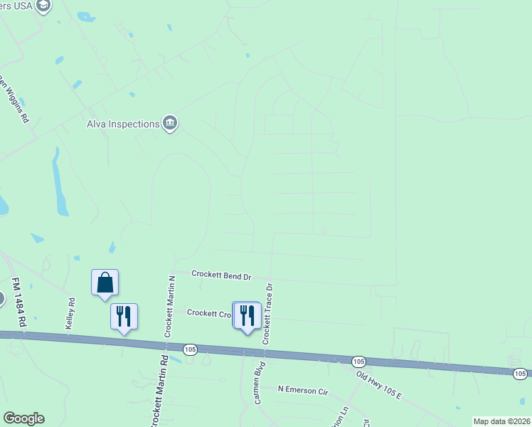 map of restaurants, bars, coffee shops, grocery stores, and more near 16303 Summer Hollow Drive in Conroe