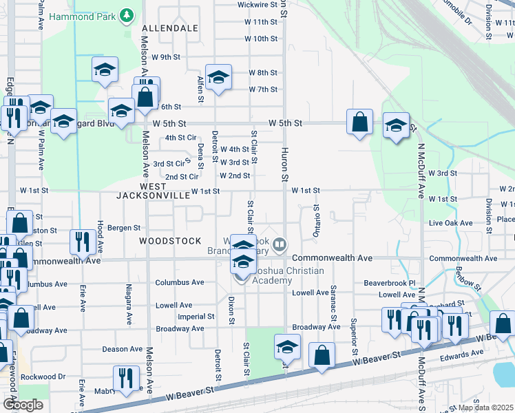 map of restaurants, bars, coffee shops, grocery stores, and more near 1064 Wollitz Court in Jacksonville