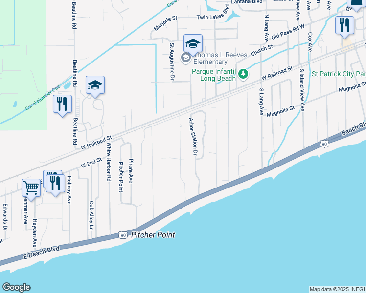 map of restaurants, bars, coffee shops, grocery stores, and more near 114 Marcie Dr in Long Beach
