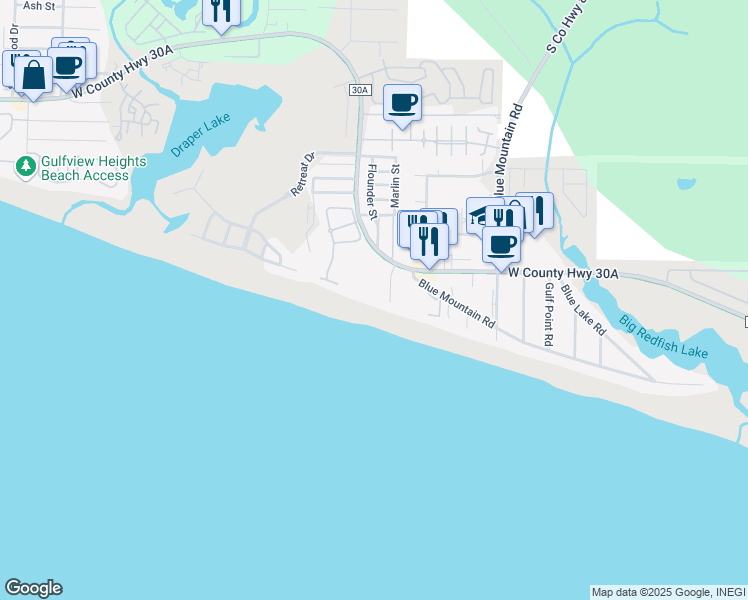 map of restaurants, bars, coffee shops, grocery stores, and more near 2423 West County Highway 30A in Santa Rosa Beach