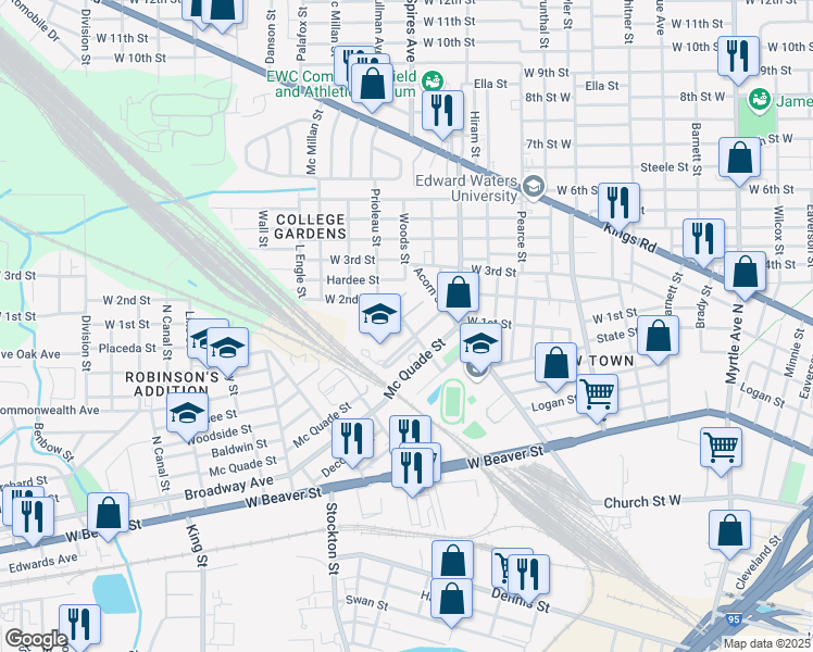 map of restaurants, bars, coffee shops, grocery stores, and more near 1128 Barber Street in Jacksonville