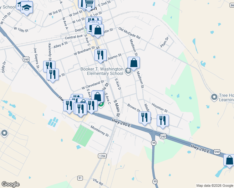 map of restaurants, bars, coffee shops, grocery stores, and more near 701 South Main Street in Elgin
