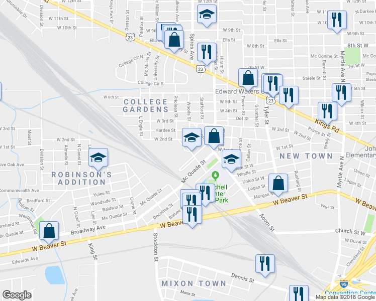 map of restaurants, bars, coffee shops, grocery stores, and more near 1128 Barber Street in Jacksonville