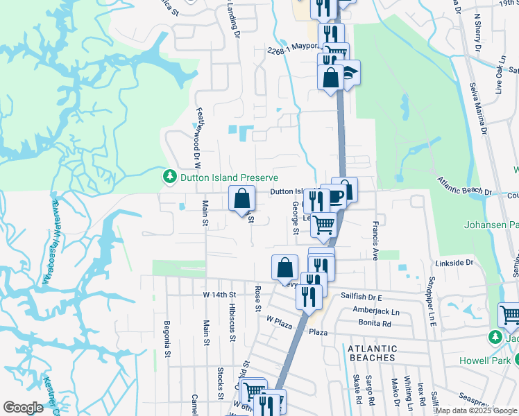 map of restaurants, bars, coffee shops, grocery stores, and more near 325 Mealy Drive in Atlantic Beach