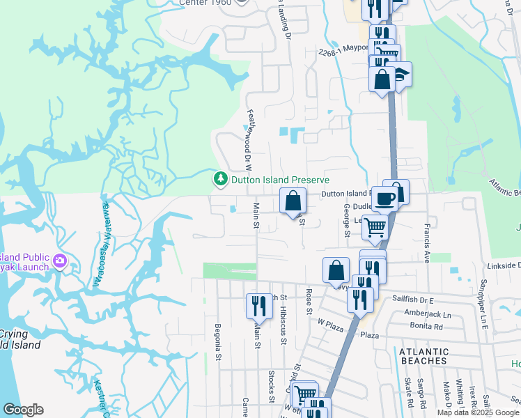 map of restaurants, bars, coffee shops, grocery stores, and more near 1915 Main Street in Atlantic Beach