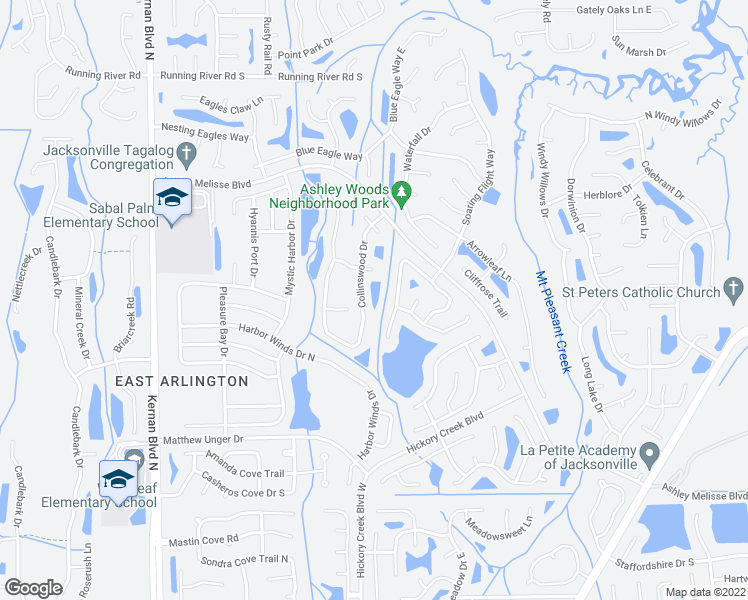 map of restaurants, bars, coffee shops, grocery stores, and more near 905 Collinswood Drive in Jacksonville