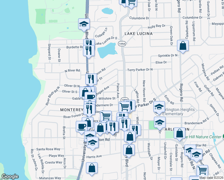 map of restaurants, bars, coffee shops, grocery stores, and more near 1808 Paine Avenue in Jacksonville