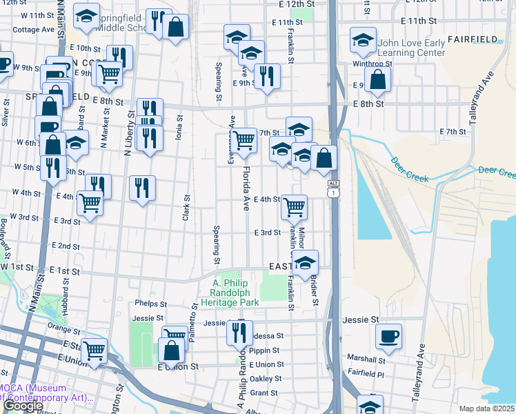 map of restaurants, bars, coffee shops, grocery stores, and more near 1415 Florida Avenue in Jacksonville