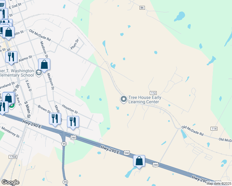 map of restaurants, bars, coffee shops, grocery stores, and more near 939 Old McDade Road in Elgin