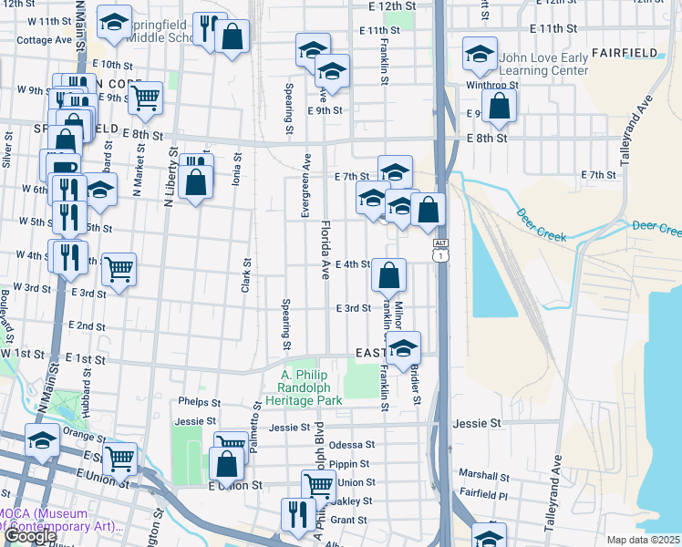 map of restaurants, bars, coffee shops, grocery stores, and more near 1415 Florida Avenue in Jacksonville