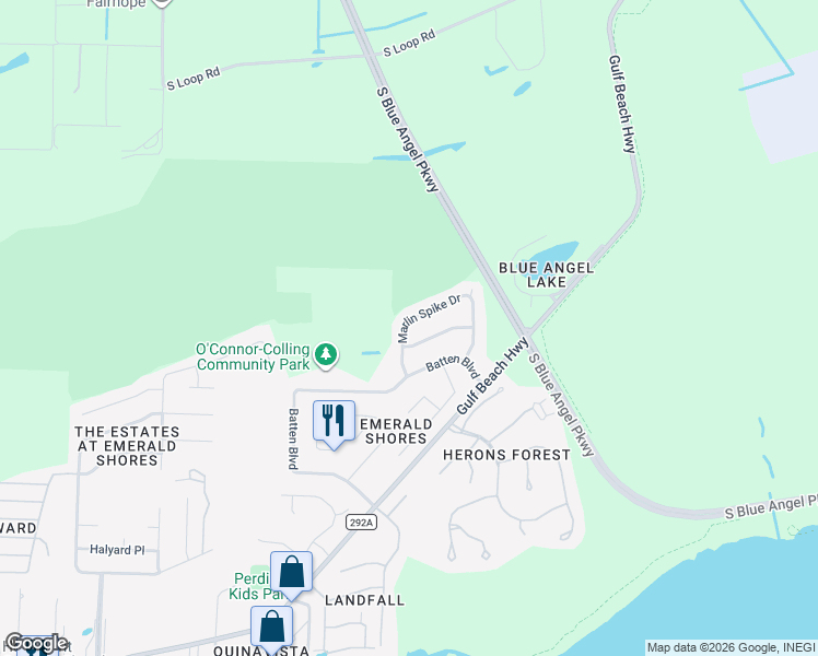 map of restaurants, bars, coffee shops, grocery stores, and more near 755 Marlin Spike Drive in Pensacola