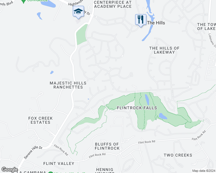 map of restaurants, bars, coffee shops, grocery stores, and more near 422 Indianwood Drive in Austin