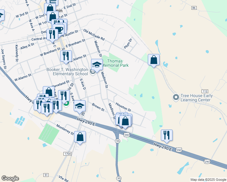 map of restaurants, bars, coffee shops, grocery stores, and more near 110 Van Buren Street in Elgin