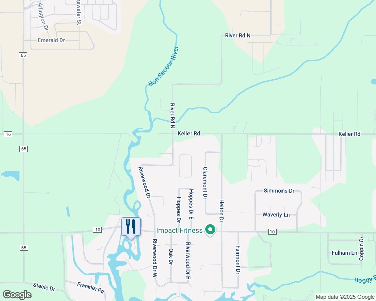 map of restaurants, bars, coffee shops, grocery stores, and more near 18810 Keller Rd in Foley