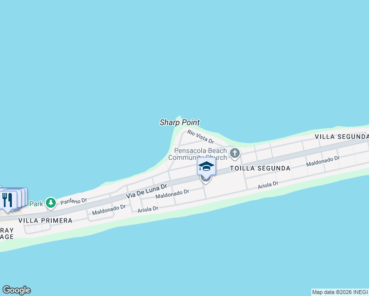 map of restaurants, bars, coffee shops, grocery stores, and more near in Gulf Breeze