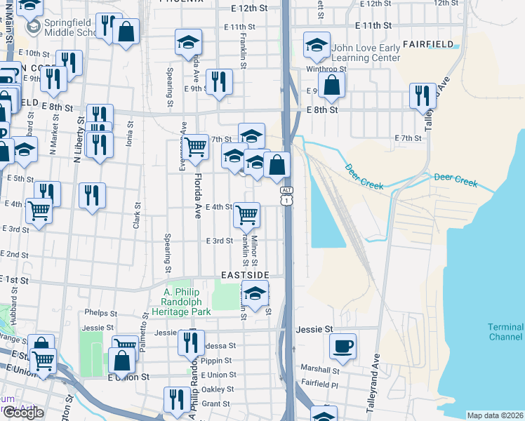 map of restaurants, bars, coffee shops, grocery stores, and more near in Jacksonville