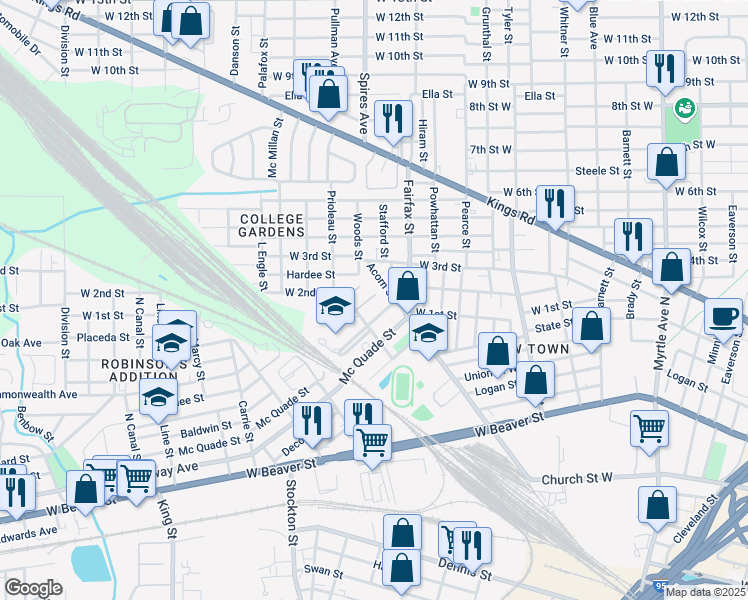 map of restaurants, bars, coffee shops, grocery stores, and more near 1864 Junior Street in Jacksonville
