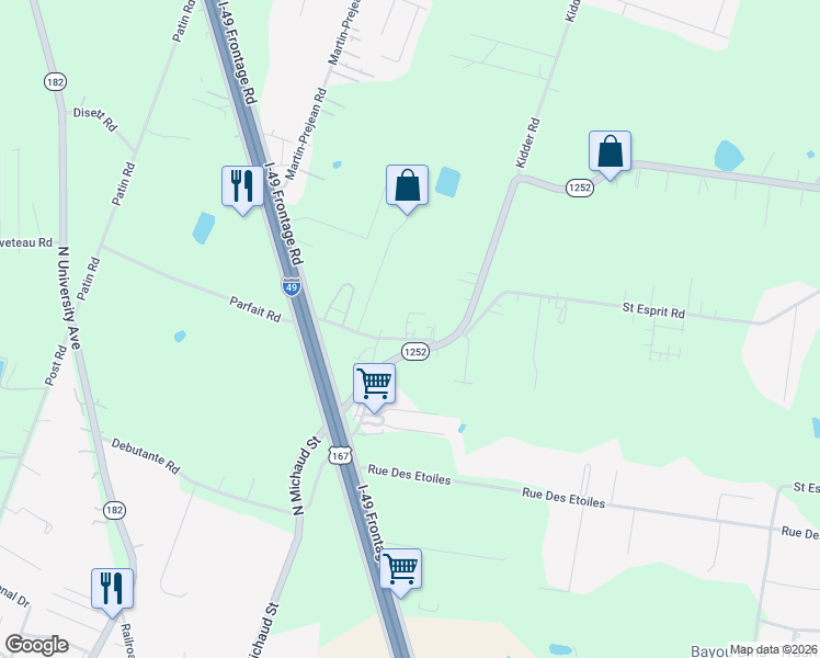 map of restaurants, bars, coffee shops, grocery stores, and more near 219 Le Medecin Road in Carencro