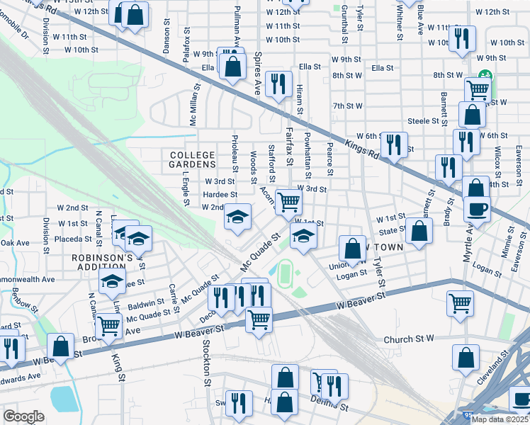 map of restaurants, bars, coffee shops, grocery stores, and more near 1864 Junior Street in Jacksonville