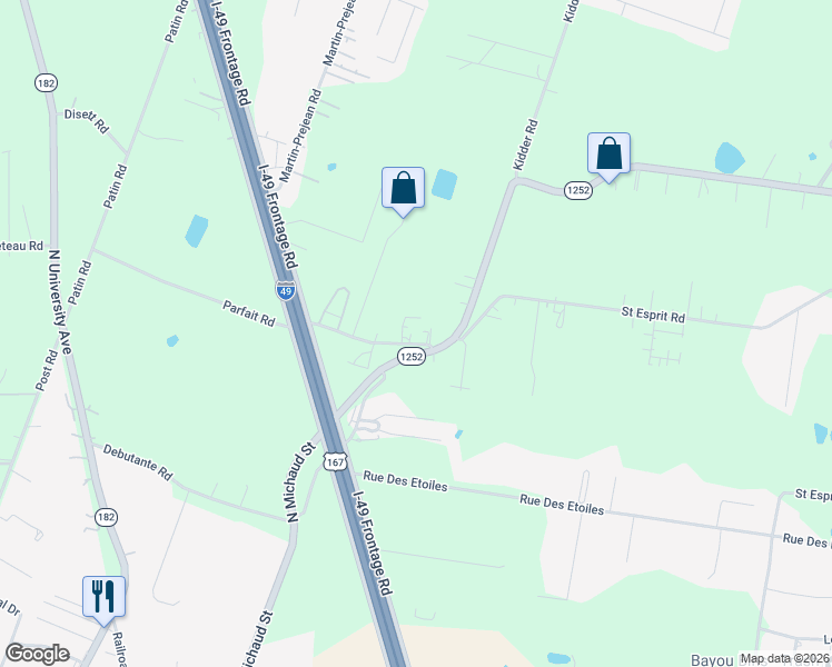 map of restaurants, bars, coffee shops, grocery stores, and more near 219 Le Medecin Road in Carencro