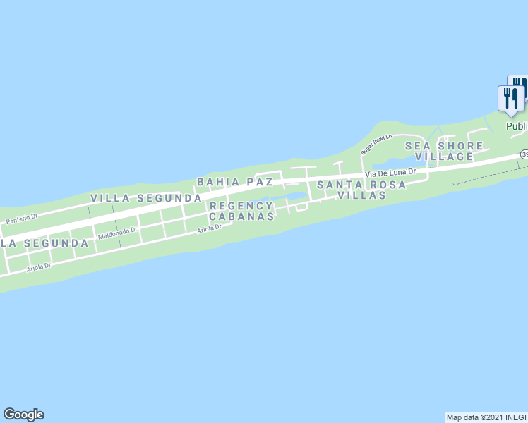 map of restaurants, bars, coffee shops, grocery stores, and more near 1600 Via De Luna Drive in Pensacola Beach