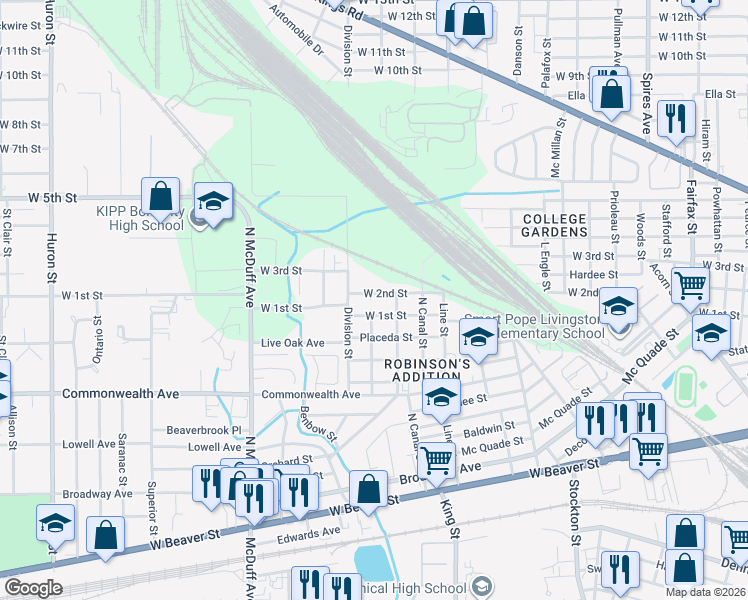 map of restaurants, bars, coffee shops, grocery stores, and more near 2222 West 2nd Street in Jacksonville