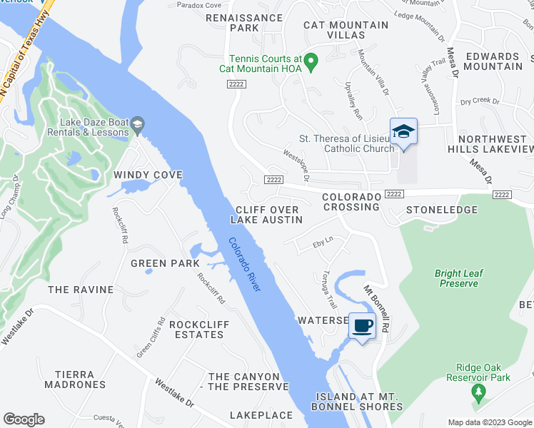 map of restaurants, bars, coffee shops, grocery stores, and more near 5605 Craggy Point in Austin