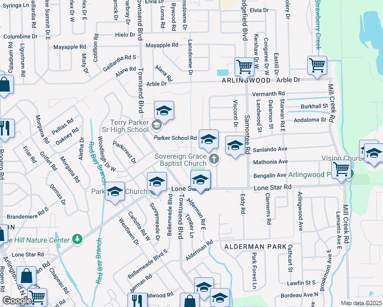 map of restaurants, bars, coffee shops, grocery stores, and more near 1709 Lansdowne Drive in Jacksonville