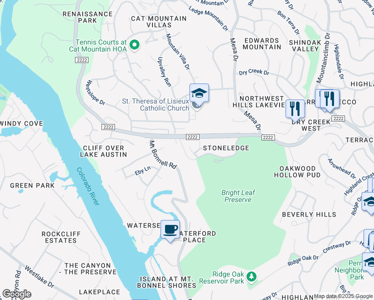 map of restaurants, bars, coffee shops, grocery stores, and more near 4305 Bonnell Vista Street in Austin