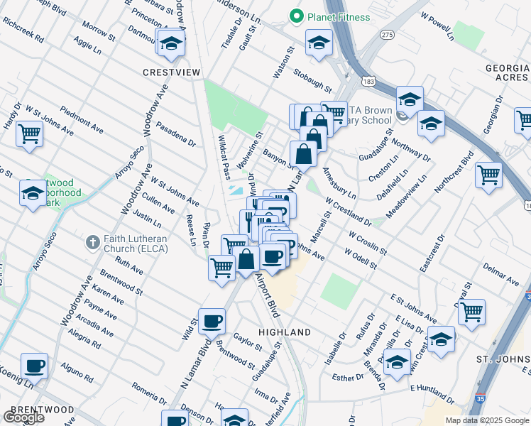 map of restaurants, bars, coffee shops, grocery stores, and more near 810 West Saint Johns Avenue in Austin