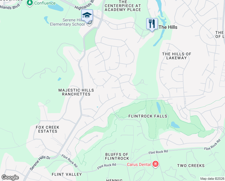 map of restaurants, bars, coffee shops, grocery stores, and more near 9 Sparrowglen Lane in The Hills