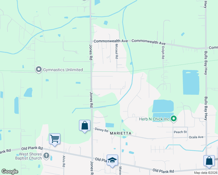 map of restaurants, bars, coffee shops, grocery stores, and more near 8975 Doris Lane in Jacksonville