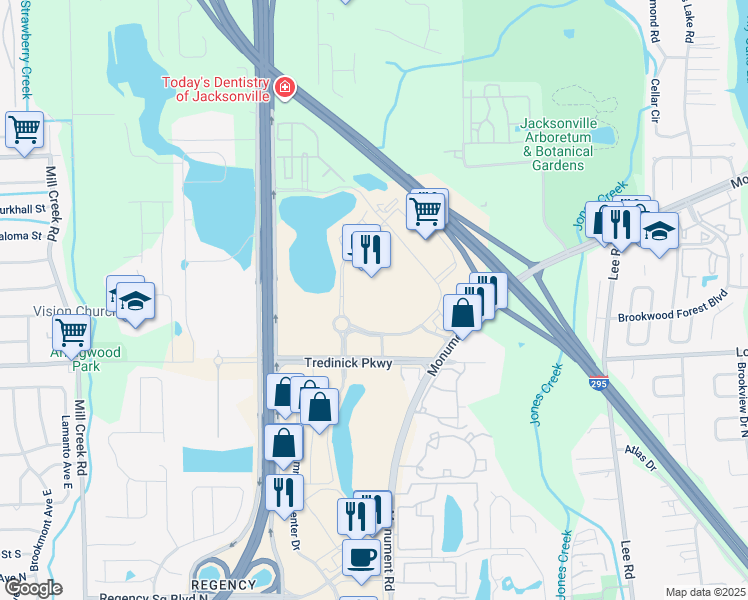 map of restaurants, bars, coffee shops, grocery stores, and more near 9886 Lantern Street in Jacksonville