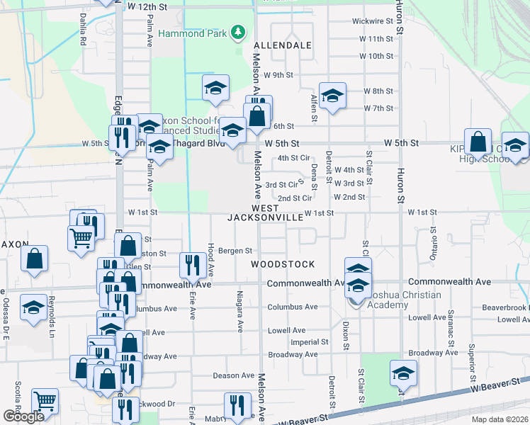 map of restaurants, bars, coffee shops, grocery stores, and more near 1113 Melson Avenue in Jacksonville