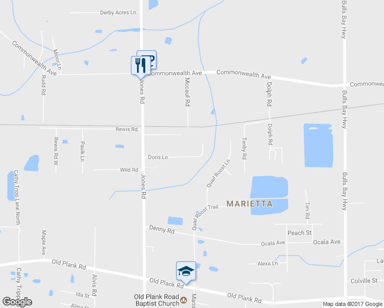 map of restaurants, bars, coffee shops, grocery stores, and more near 8927 Doris Lane in Jacksonville