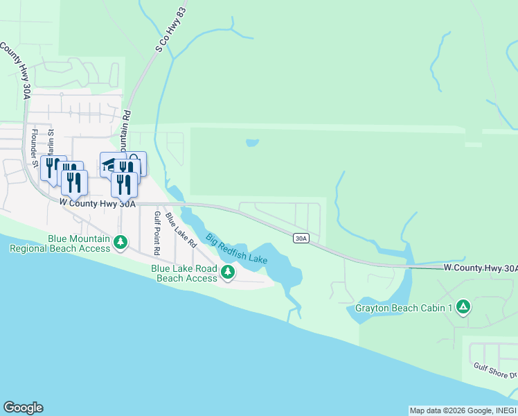 map of restaurants, bars, coffee shops, grocery stores, and more near 415 Morgans Trail in Santa Rosa Beach