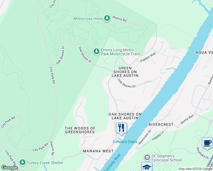 map of restaurants, bars, coffee shops, grocery stores, and more near 3308 Pearce Road in Austin