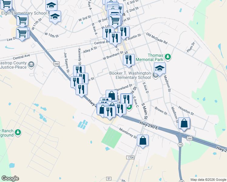 map of restaurants, bars, coffee shops, grocery stores, and more near 426 South Avenue A in Elgin