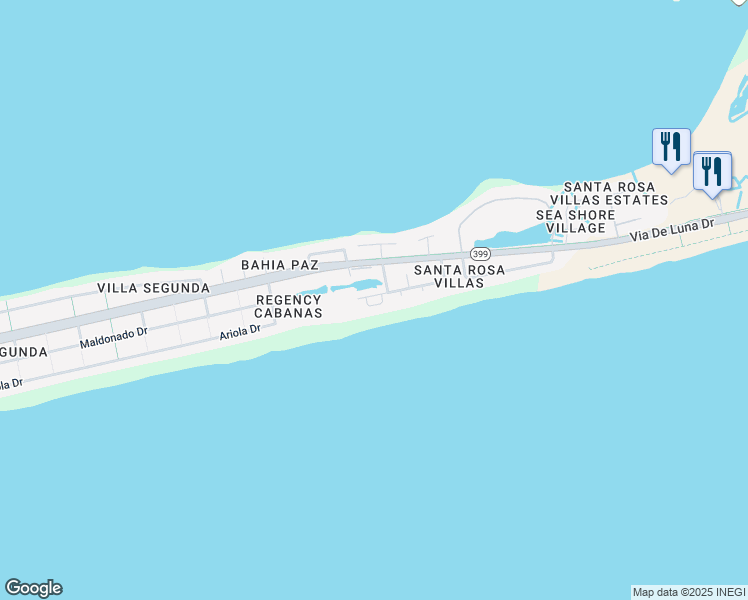 map of restaurants, bars, coffee shops, grocery stores, and more near 1703 Calle Bonita in Pensacola Beach