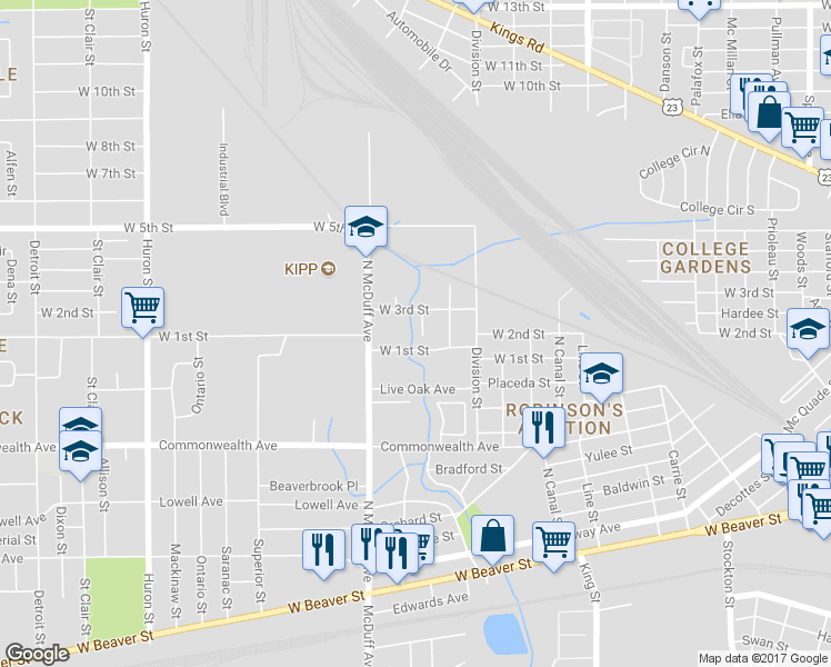 map of restaurants, bars, coffee shops, grocery stores, and more near 1126 Bertram Street in Jacksonville