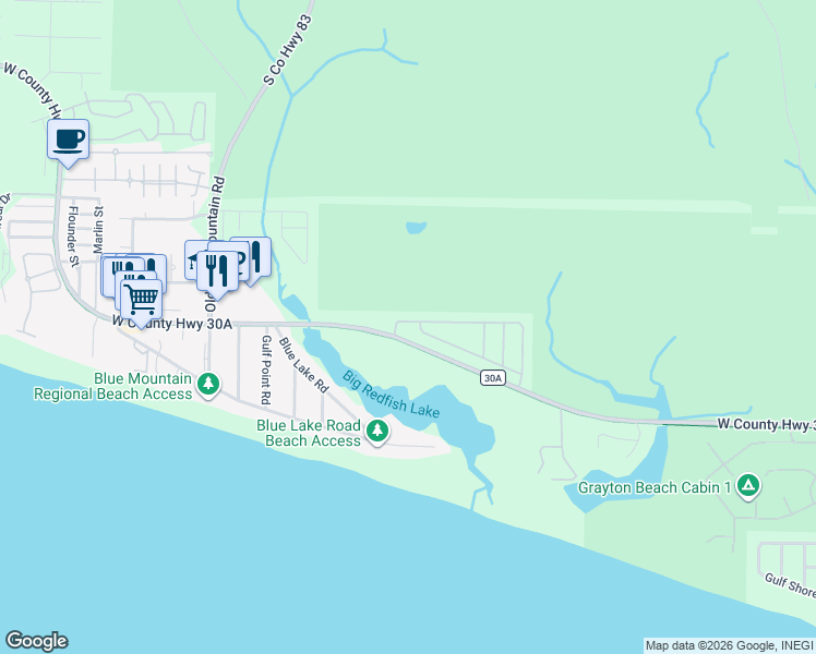 map of restaurants, bars, coffee shops, grocery stores, and more near 415 Morgans Trail in Santa Rosa Beach