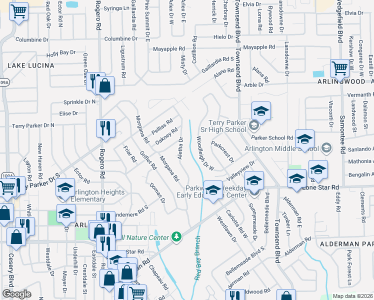 map of restaurants, bars, coffee shops, grocery stores, and more near 1567 Aletha Drive in Jacksonville