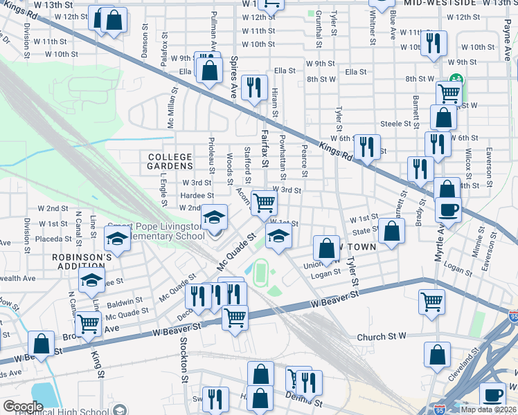map of restaurants, bars, coffee shops, grocery stores, and more near 1814 West 2nd Street in Jacksonville