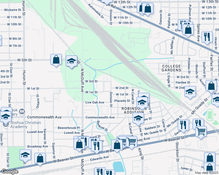 map of restaurants, bars, coffee shops, grocery stores, and more near 1125 Moat Street in Jacksonville
