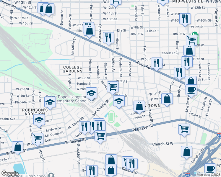 map of restaurants, bars, coffee shops, grocery stores, and more near 1814 West 2nd Street in Jacksonville