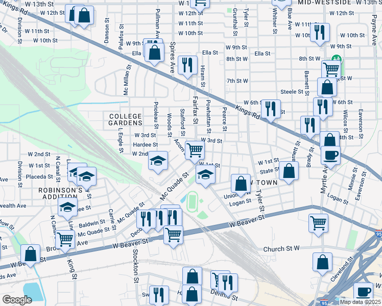 map of restaurants, bars, coffee shops, grocery stores, and more near 1814 West 2nd Street in Jacksonville
