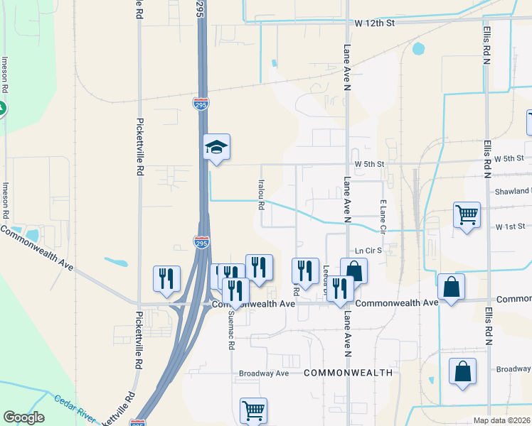 map of restaurants, bars, coffee shops, grocery stores, and more near 1333 Iralou Road in Jacksonville