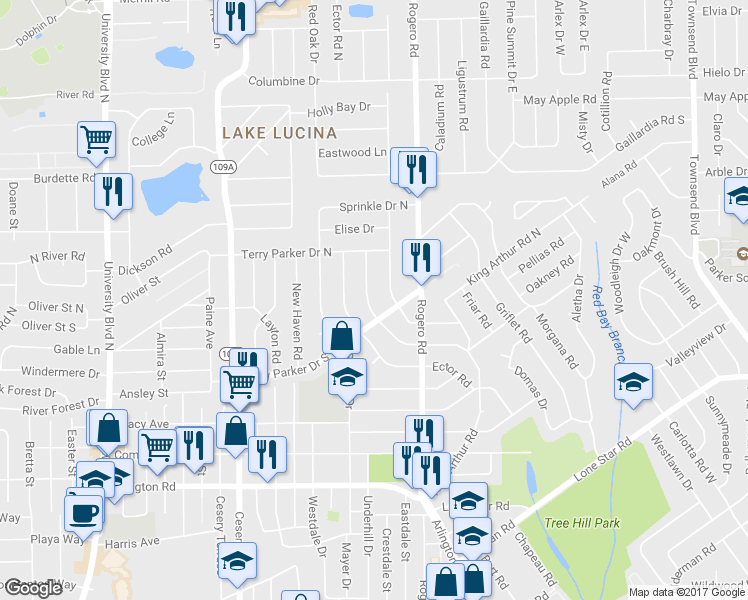 map of restaurants, bars, coffee shops, grocery stores, and more near 1829 Banbury Road in Jacksonville