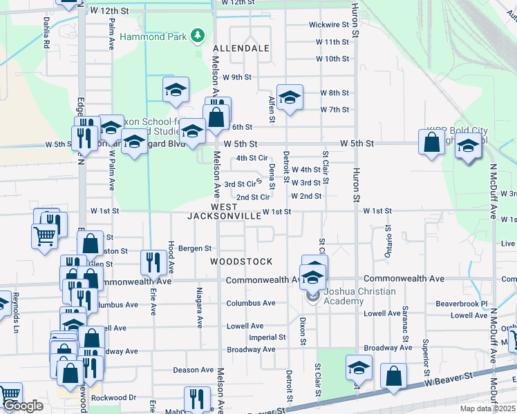 map of restaurants, bars, coffee shops, grocery stores, and more near 3053 West 1st Street in Jacksonville