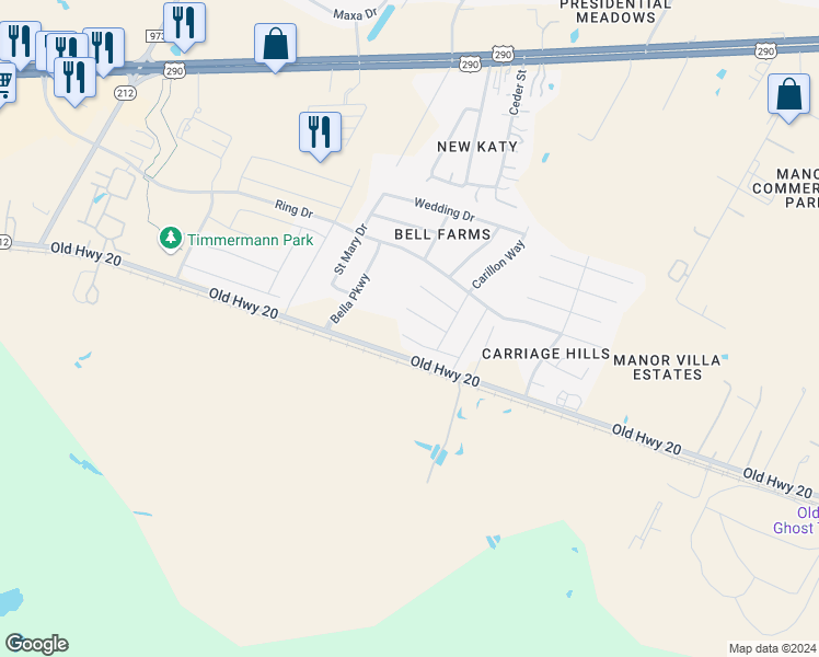 map of restaurants, bars, coffee shops, grocery stores, and more near 12904 Pealing Way in Manor
